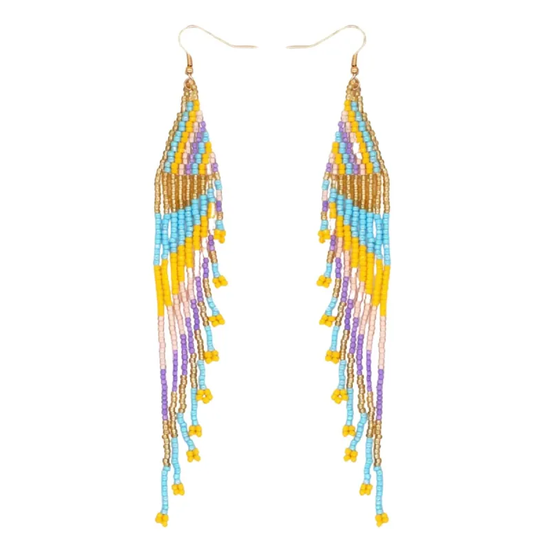 Goldtone Seed Bead Drop Earrings In Mustard And Turquoise made by Zulily