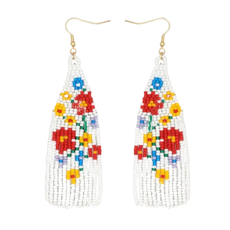 White & Red Field Of Flowers Miyuki Seed Bead Tasseled Drop Earrings sold by Zulily