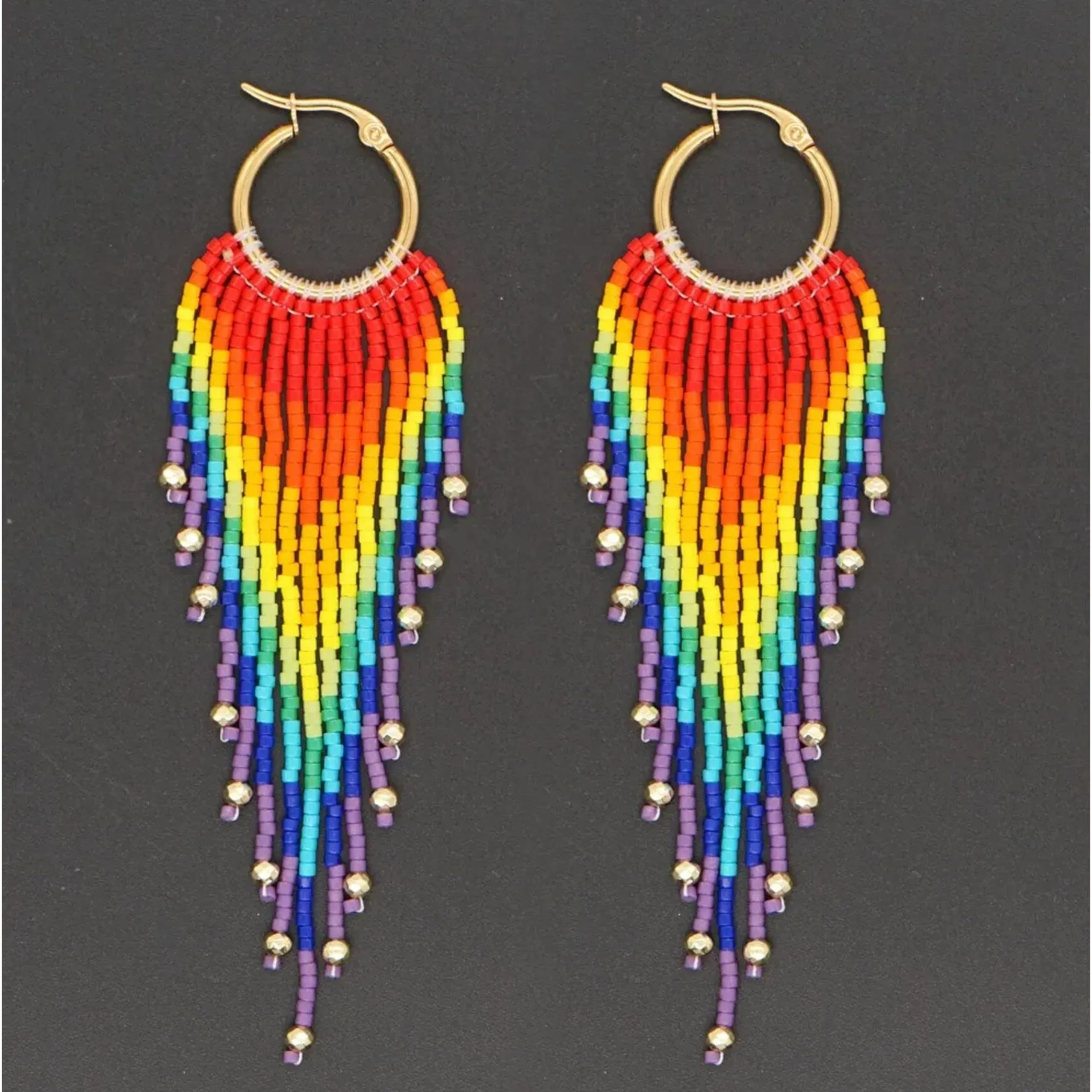 Red & Yellow Rainbow Miyuki Sprinkle Tassel Drop Earrings sold by Zulily product image thumbnail 2