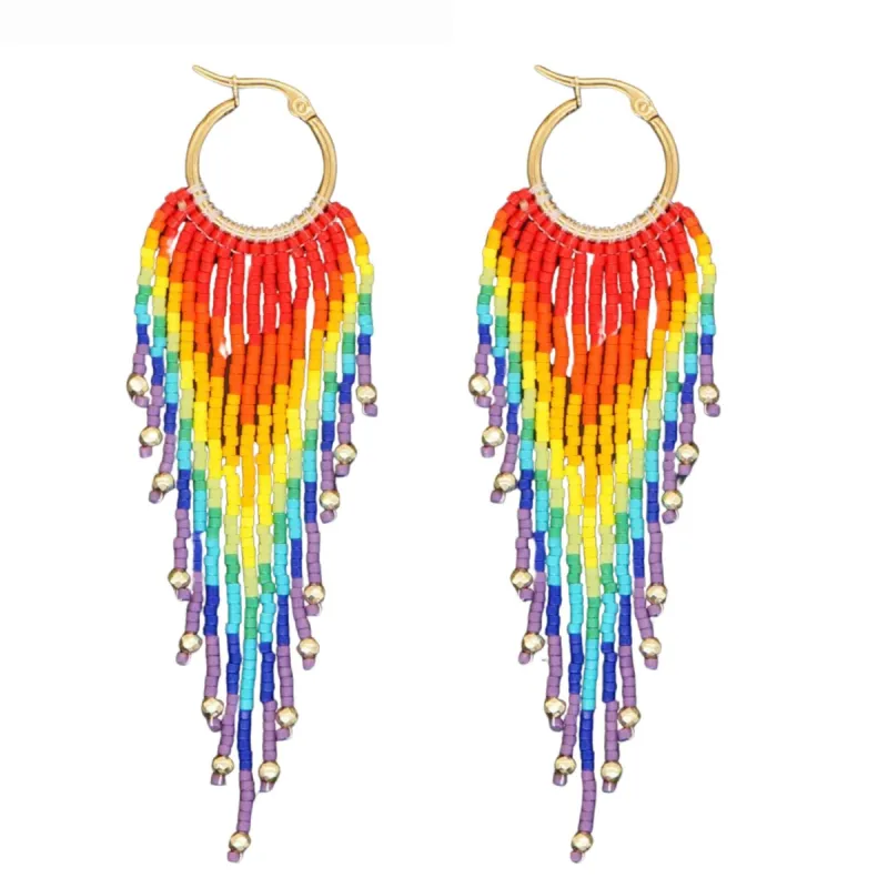 Red & Yellow Rainbow Miyuki Sprinkle Tassel Drop Earrings sold by Zulily