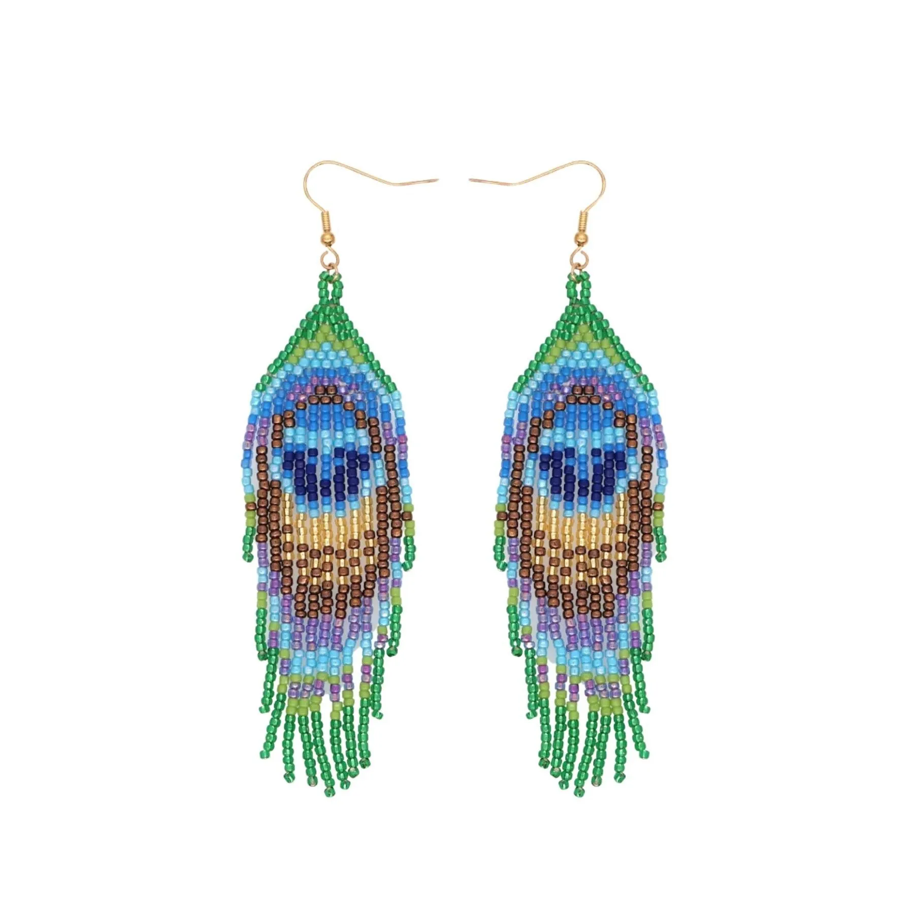 Blue & Green Peacock Miyuki Seed Bead Peacock Tassel Drop Earrings sold by Zulily