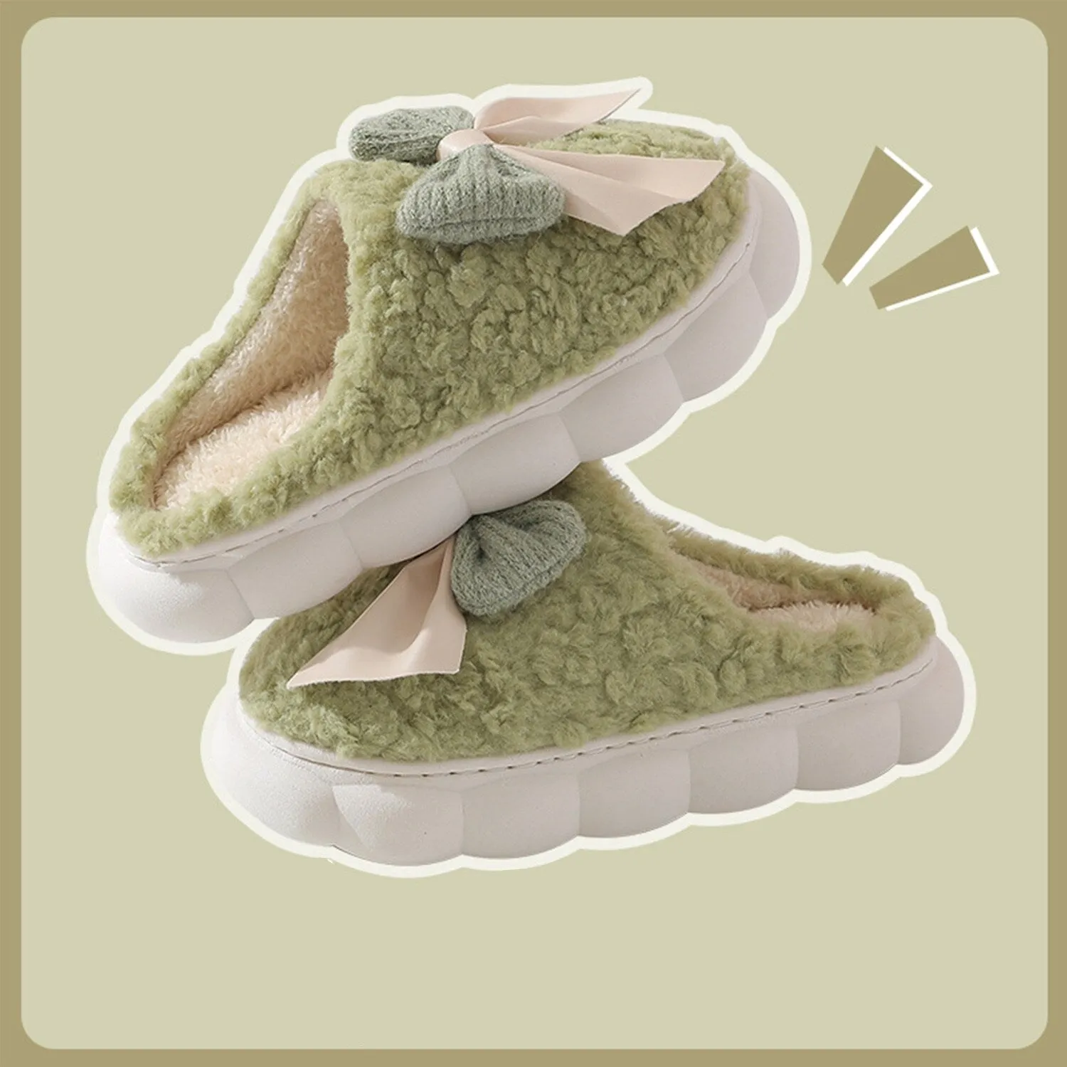 Green Bow Plush Slippers sold by Zulily