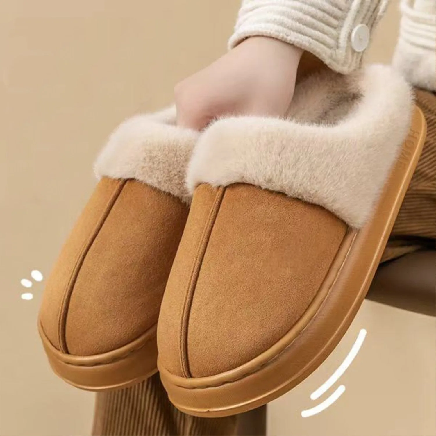 Khaki Plush Slippers sold by Zulily product image thumbnail 2