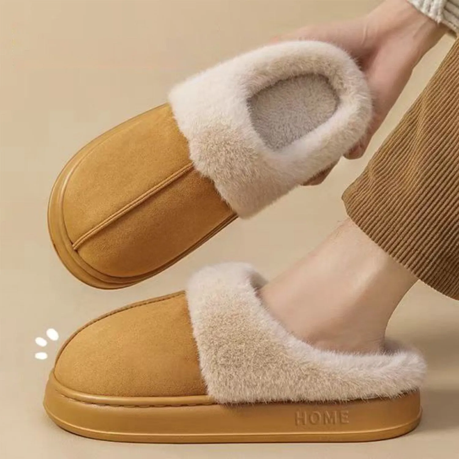 Khaki Plush Slippers sold by Zulily