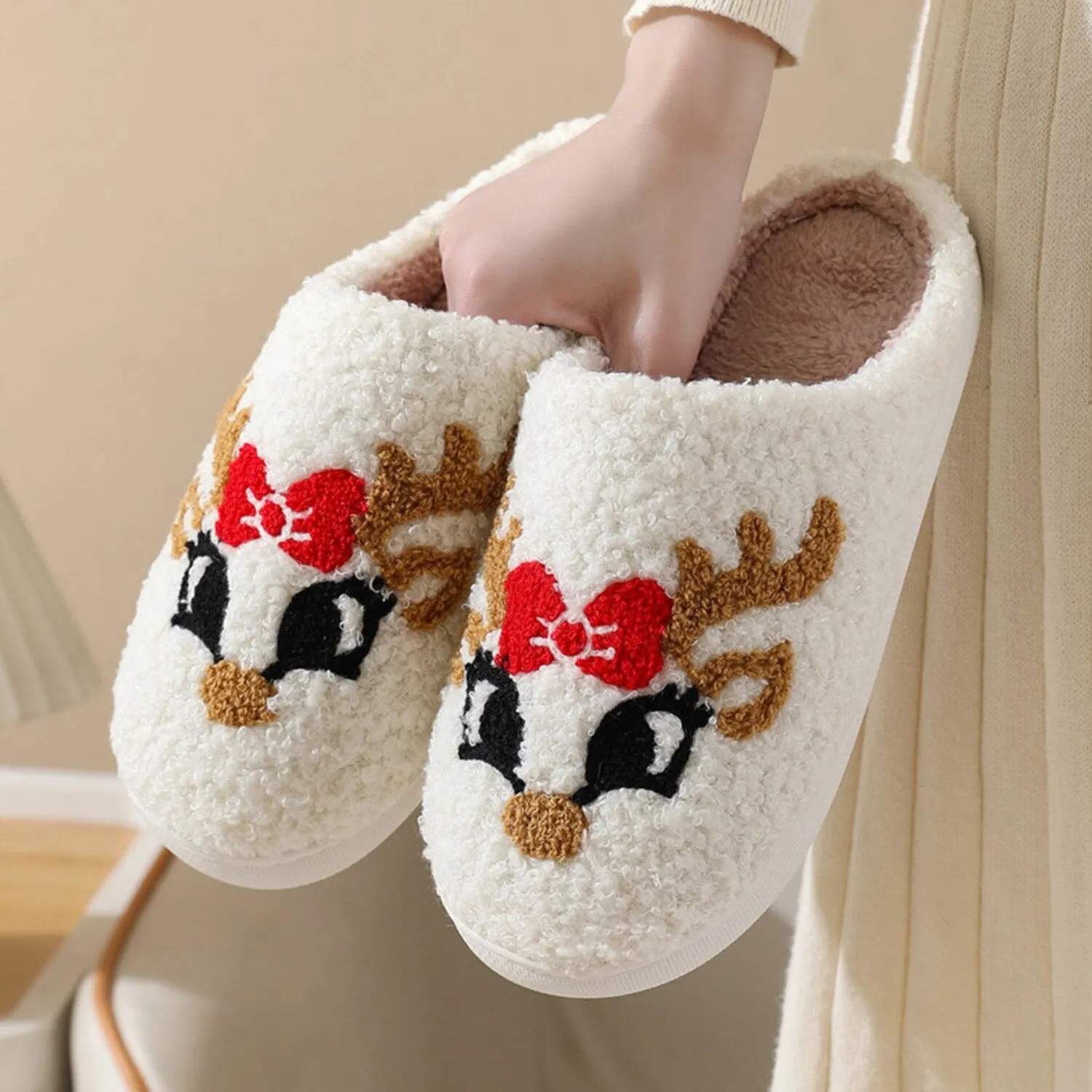 White Fox Face Plush Slippers sold by Zulily