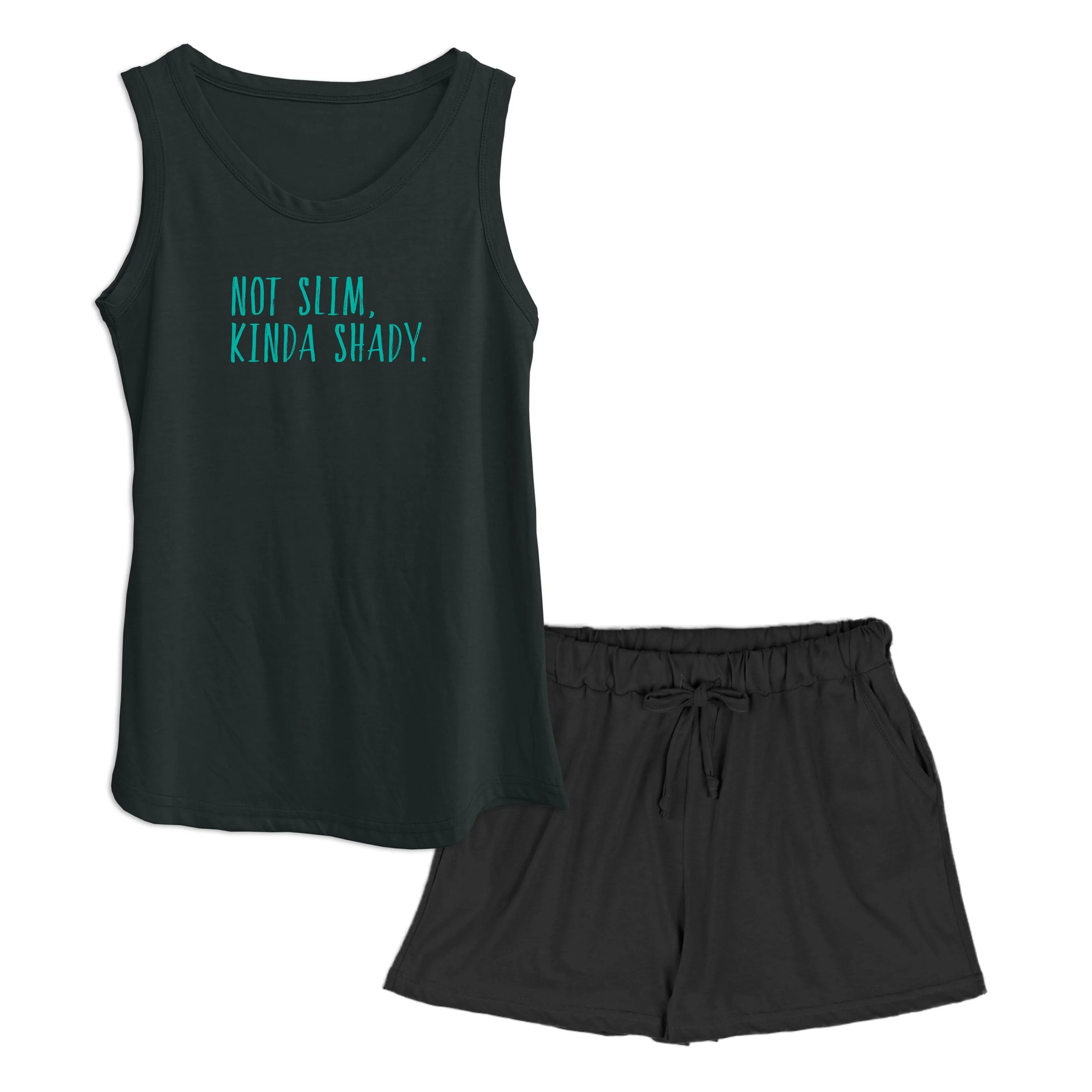 Black 'Not Slim, Kinda Shady' Women's Modal/Cotton Flowy Tank & PJ Shorts Set sold by Zulily