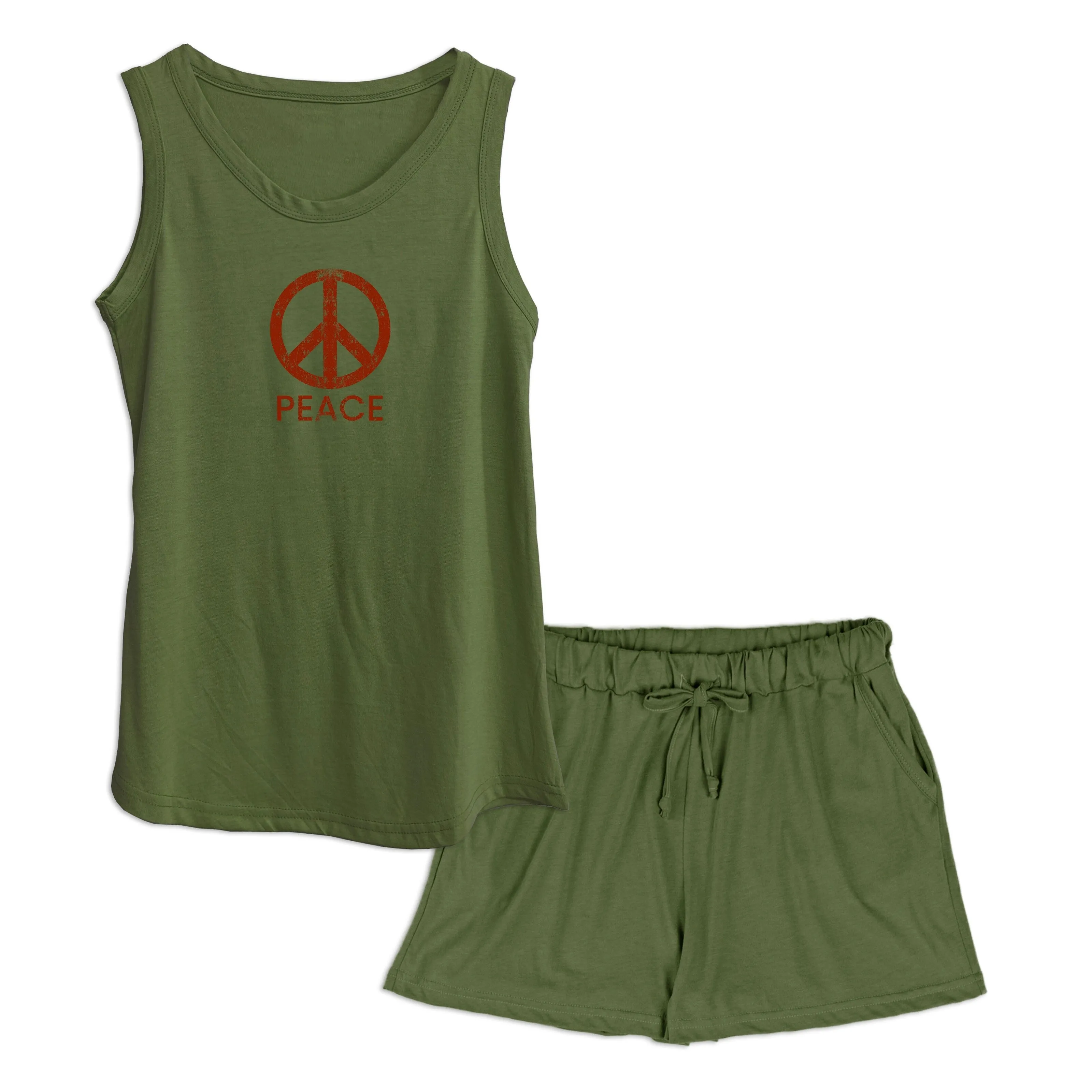 Green 'Weathered Peace Sign' Women's Modal/Cotton Flowy Tank & PJ Shorts Set sold by Zulily