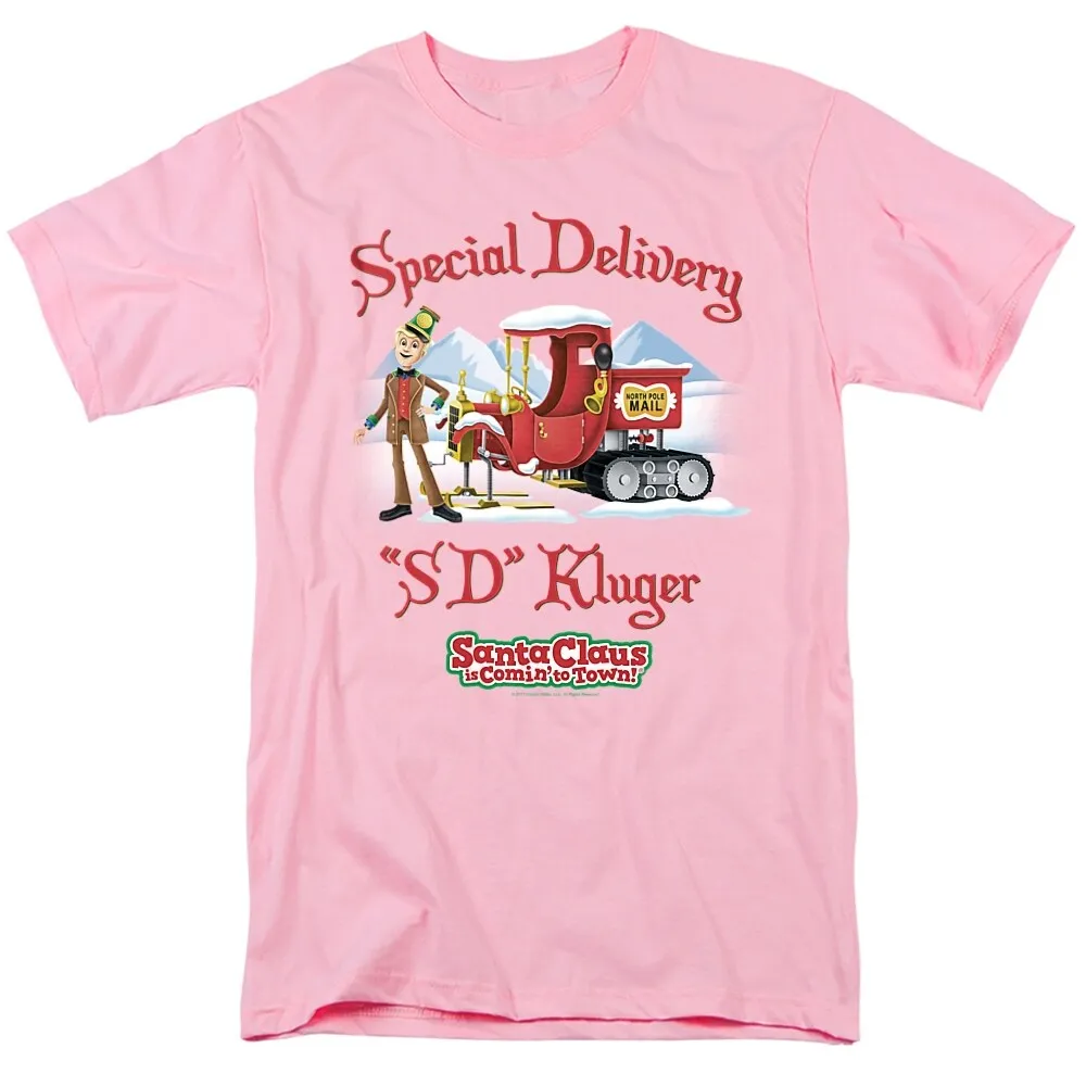 Santa Claus Is Comin To Town Kluger Adult Unisex T-Shirt, Pink sold by Zulily