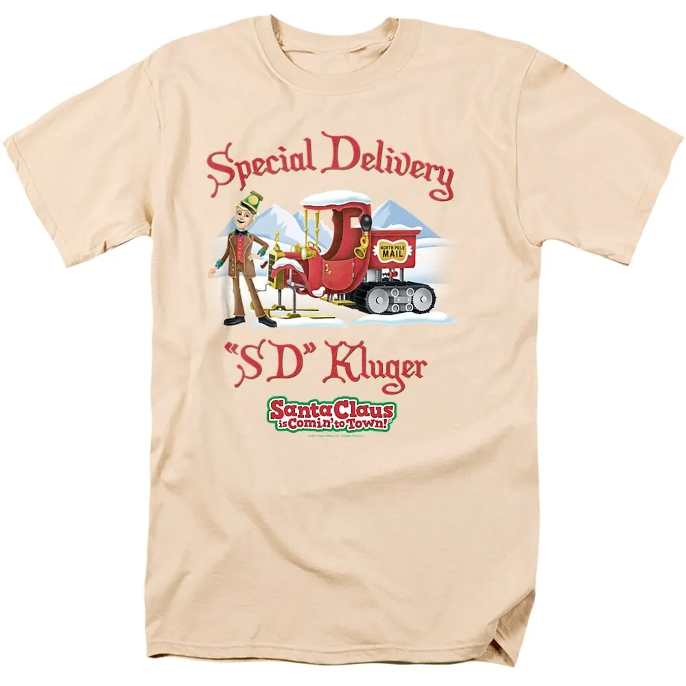 Santa Claus Is Comin To Town Kluger Adult Unisex T-Shirt, Cream sold by Zulily