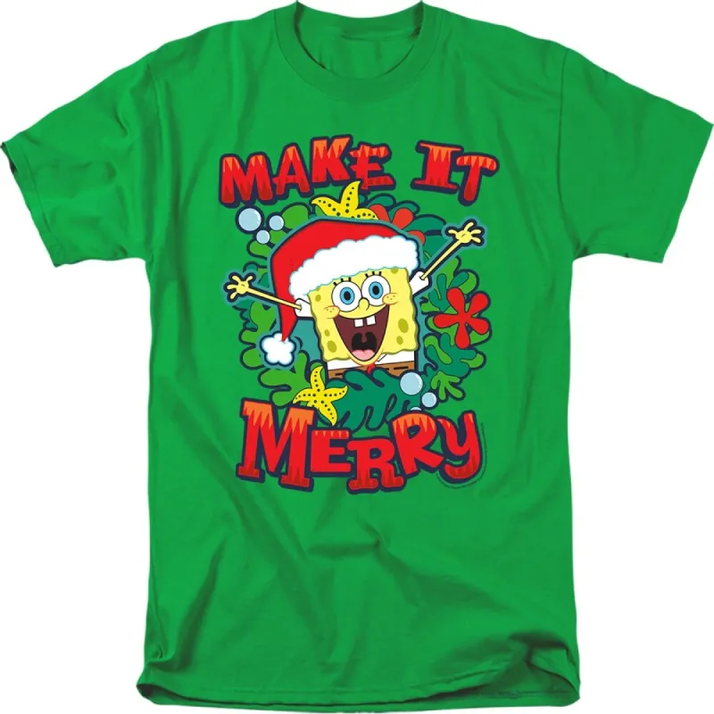 Spongebob Make It Merry Christmas Adult Unisex T-Shirt, Kelly Green sold by Zulily