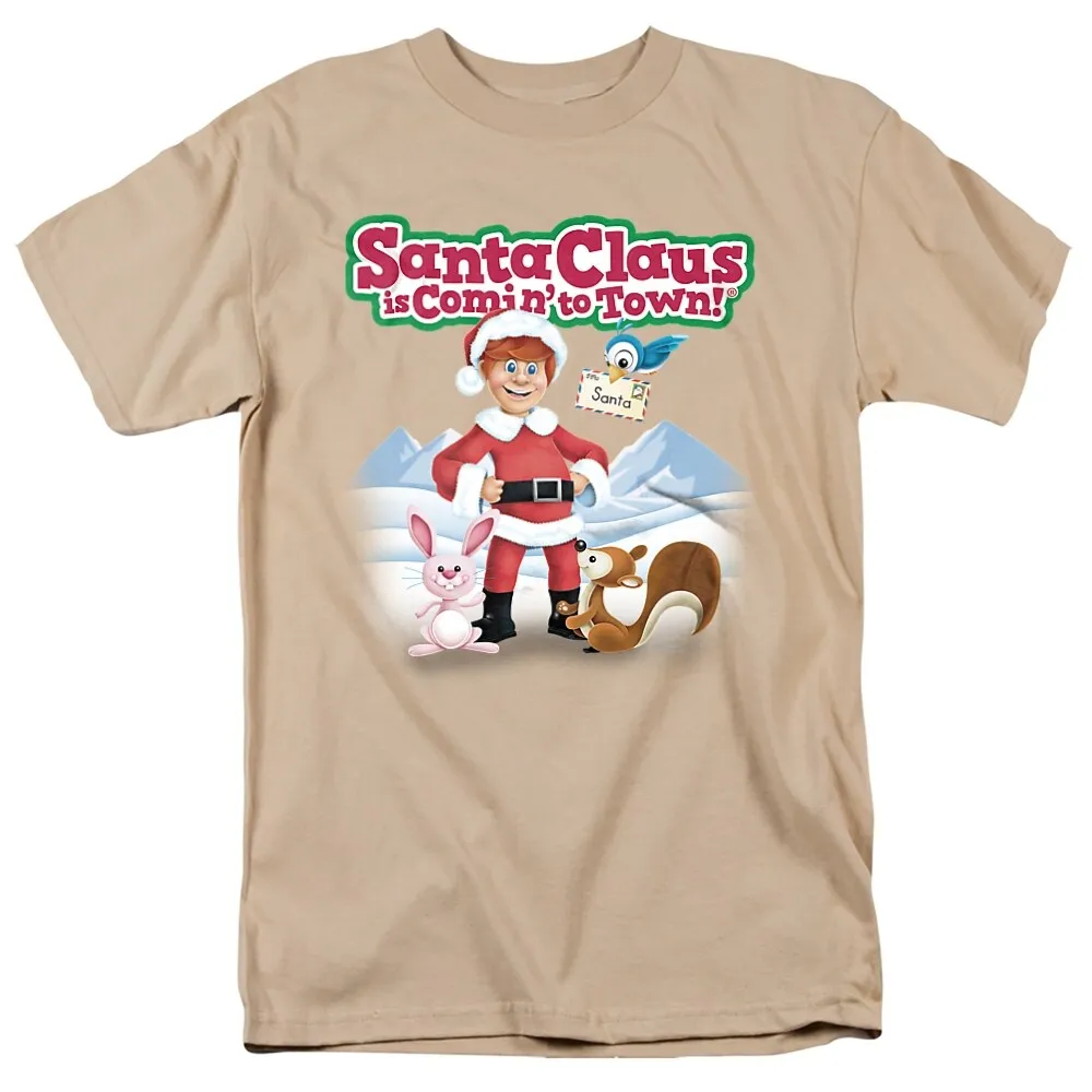 Santa Claus Is Comin To Town Animal Friends Adult Unisex T-Shirt, Sand sold by Zulily