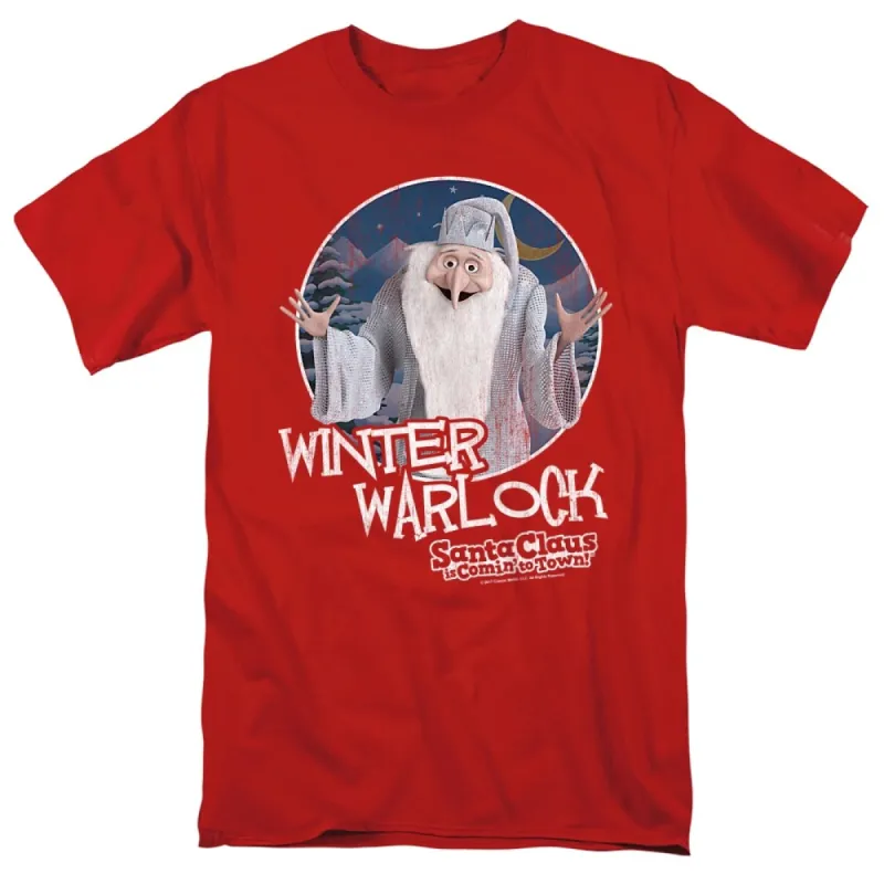 Santa Claus Is Comin To Town Winter Warlock Adult Unisex T-Shirt, Red sold by Zulily