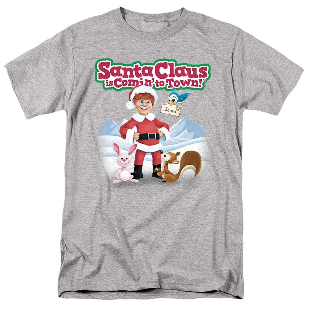 Santa Claus Is Comin To Town Animal Friends Adult Unisex T-Shirt, Athletic Heather sold by Zulily