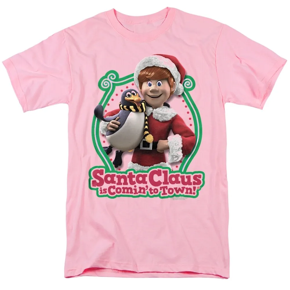 Santa Claus Is Comin To Town Penguin Adult Unisex T-Shirt, Pink sold by Zulily