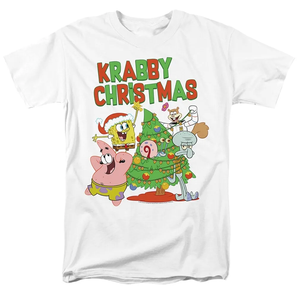 Spongebob Squarepants Merry Christmas Tree Decorating Adult Unisex T-Shirt, White sold by Zulily