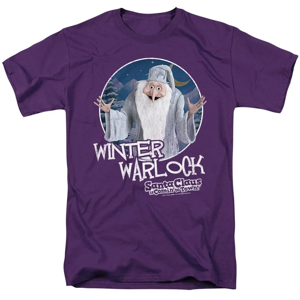 Santa Claus Is Comin To Town Winter Warlock Adult Unisex T-Shirt, Purple sold by Zulily