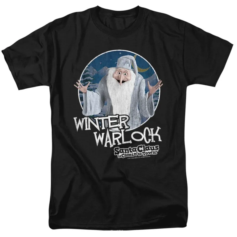 Santa Claus Is Comin To Town Winter Warlock Adult Unisex T-Shirt, Black sold by Zulily