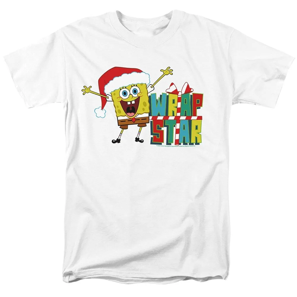 Spongebob Squarepants Wrap Star At Christmas Adult Unisex T-Shirt, White sold by Zulily