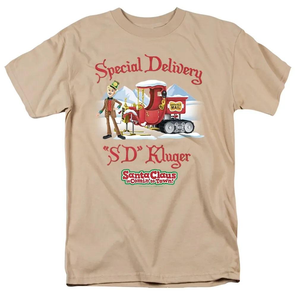 Santa Claus Is Comin To Town Kluger Adult Unisex T-Shirt, Sand sold by Zulily