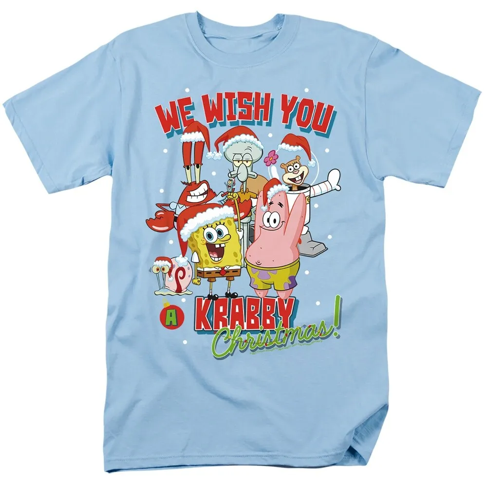 Spongebob Crabby Christmas Adult Unisex T-Shirt, Light Blue sold by Zulily