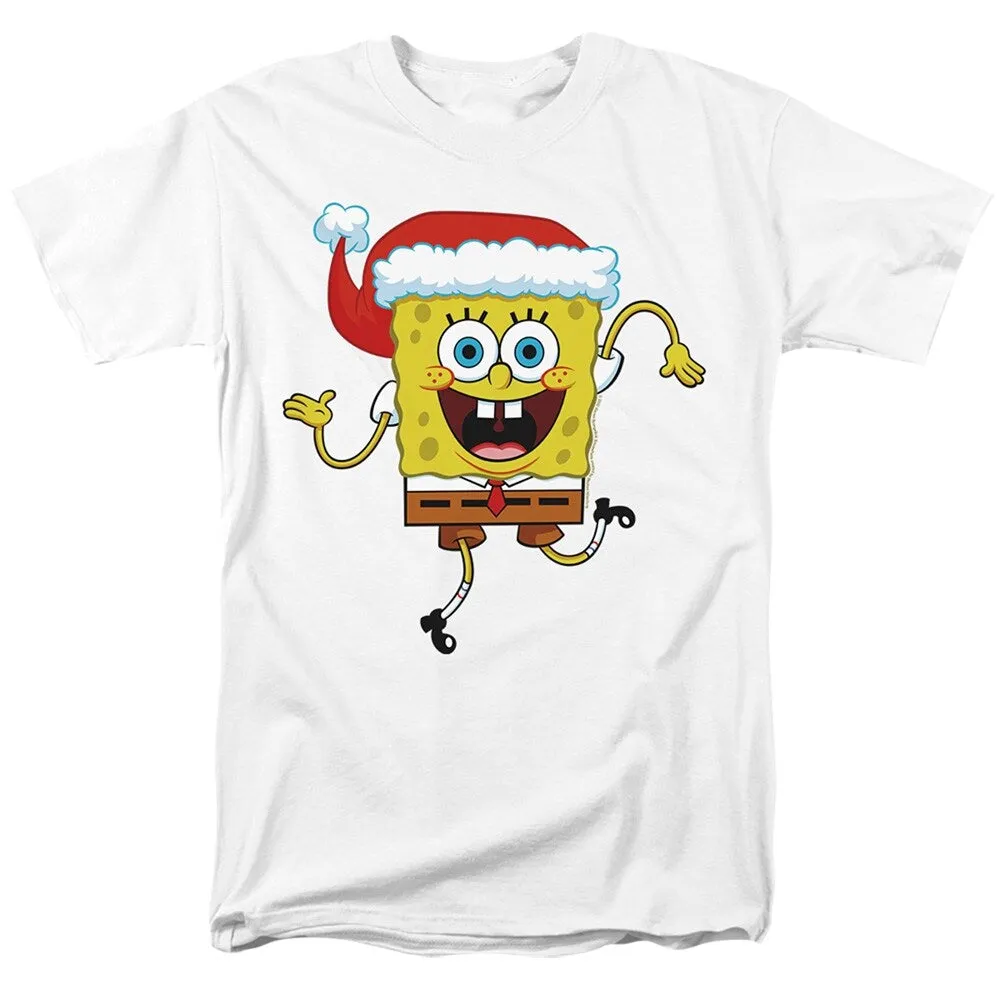 Spongebob Squarepants Christmas Santa Hat Adult Unisex T-Shirt, White sold by Zulily