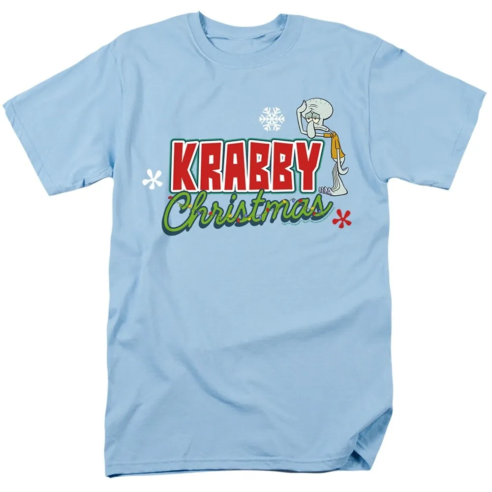 Spongebob Squarepants Krabby Christmas With Squidward Adult Unisex T-Shirt, Light Blue sold by Zulily