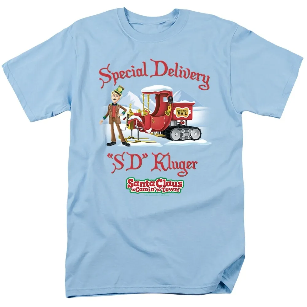 Santa Claus Is Comin To Town Kluger Adult Unisex T-Shirt, Light Blue sold by Zulily