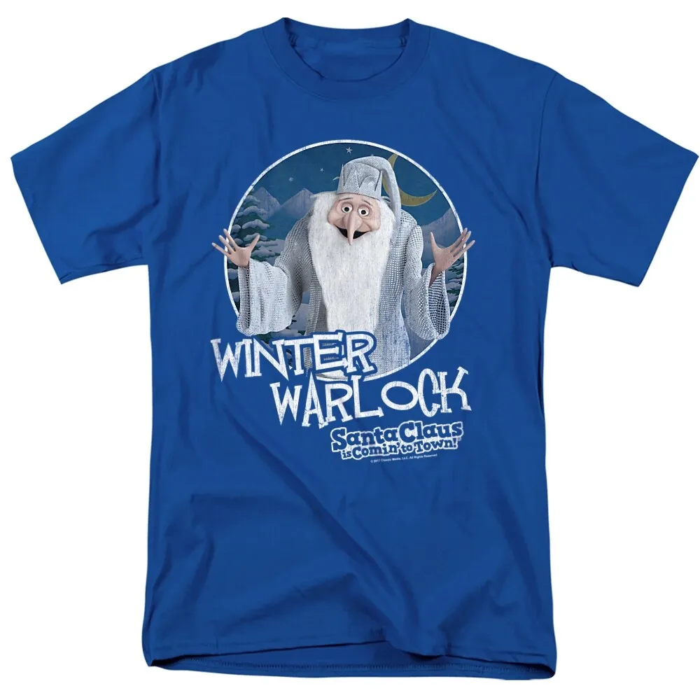 Santa Claus Is Comin To Town Winter Warlock Adult Unisex T-Shirt, Royal sold by Zulily