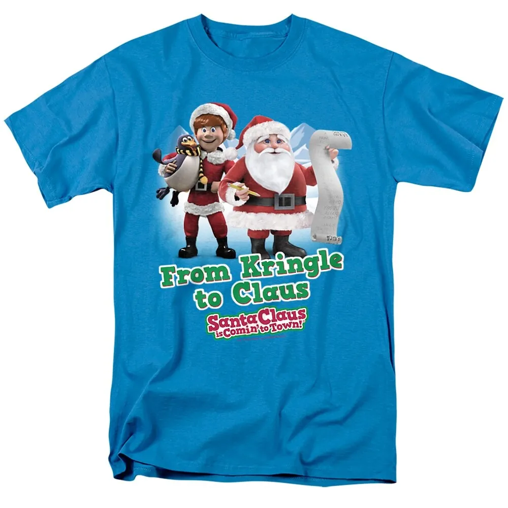 Santa Claus Is Comin To Town Kringle To Claus Adult Unisex T-Shirt, Turquoise sold by Zulily