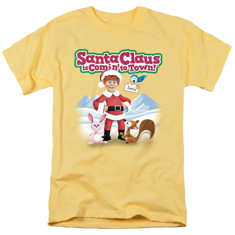 Santa Claus Is Comin To Town Animal Friends Adult Unisex T-Shirt, Banana sold by Zulily