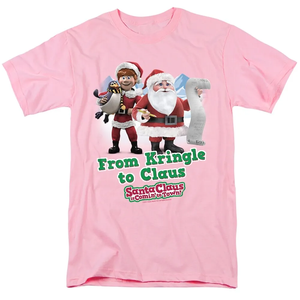 Santa Claus Is Comin To Town Kringle To Claus Adult Unisex T-Shirt, Pink sold by Zulily