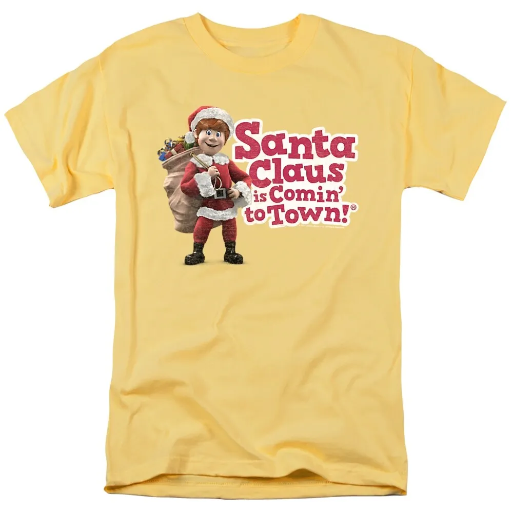 Santa Claus Is Comin To Town Santa Logo Adult Unisex T-Shirt, Banana sold by Zulily