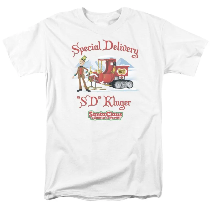 Santa Claus Is Comin To Town Kluger Adult Unisex T-Shirt, White sold by Zulily