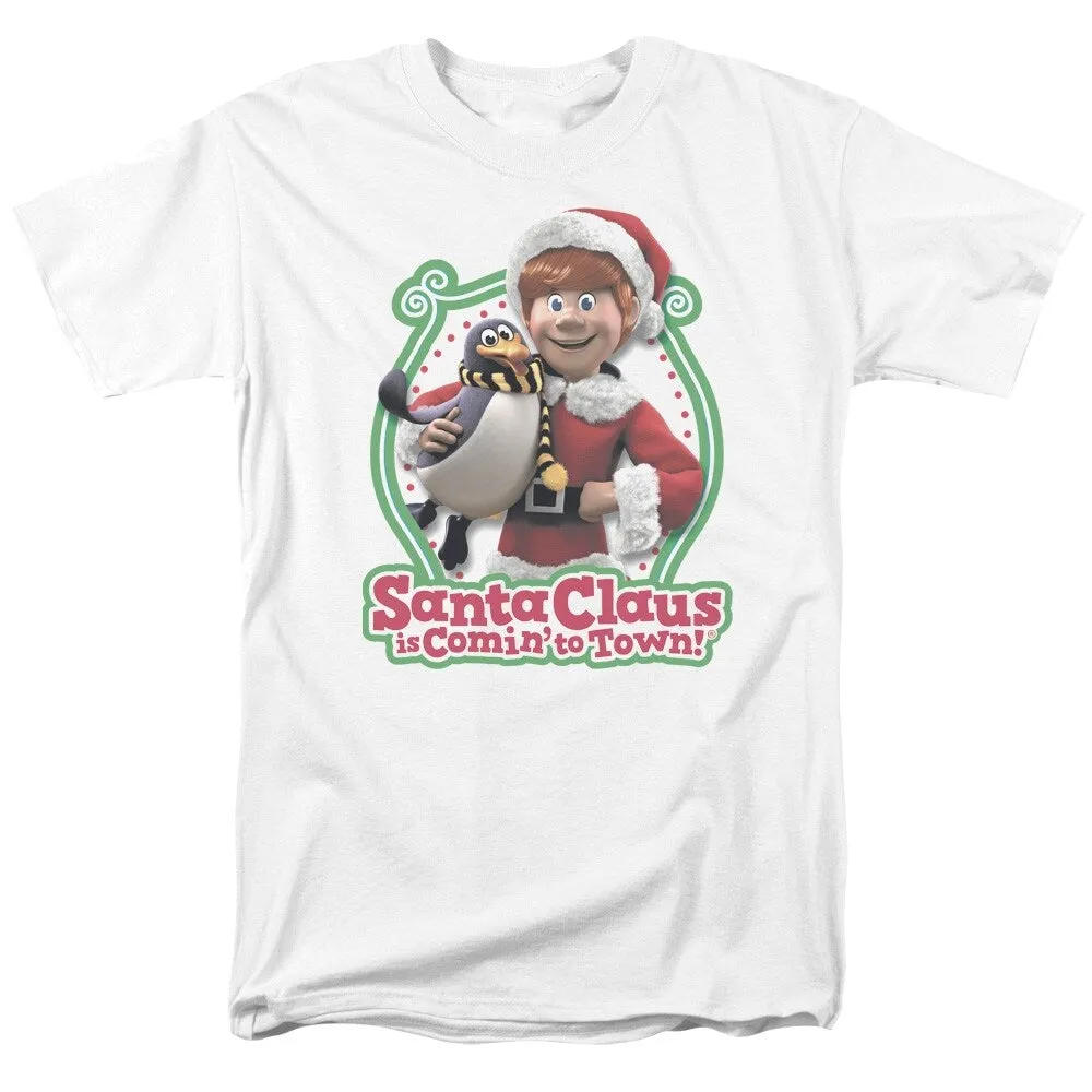 Santa Claus Is Comin To Town Penguin Adult Unisex T-Shirt, White sold by Zulily
