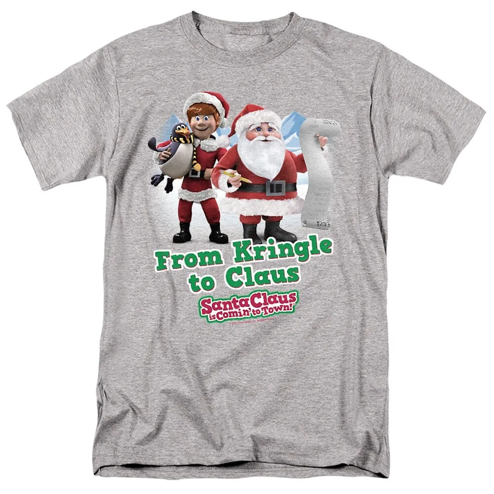 Santa Claus Is Comin To Town Kringle To Claus Adult Unisex T-Shirt, Athletic Heather sold by Zulily