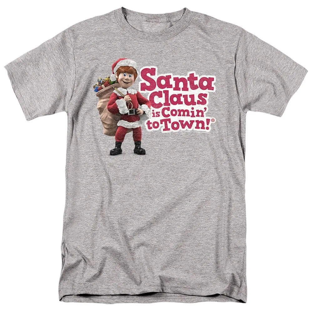 Santa Claus Is Comin To Town Santa Logo Adult Unisex T-Shirt, Athletic Heather sold by Zulily