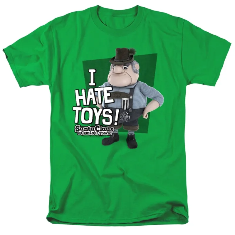 Santa Claus Is Comin To Town Hate Toys Adult Unisex T-Shirt, Kelly Green sold by Zulily