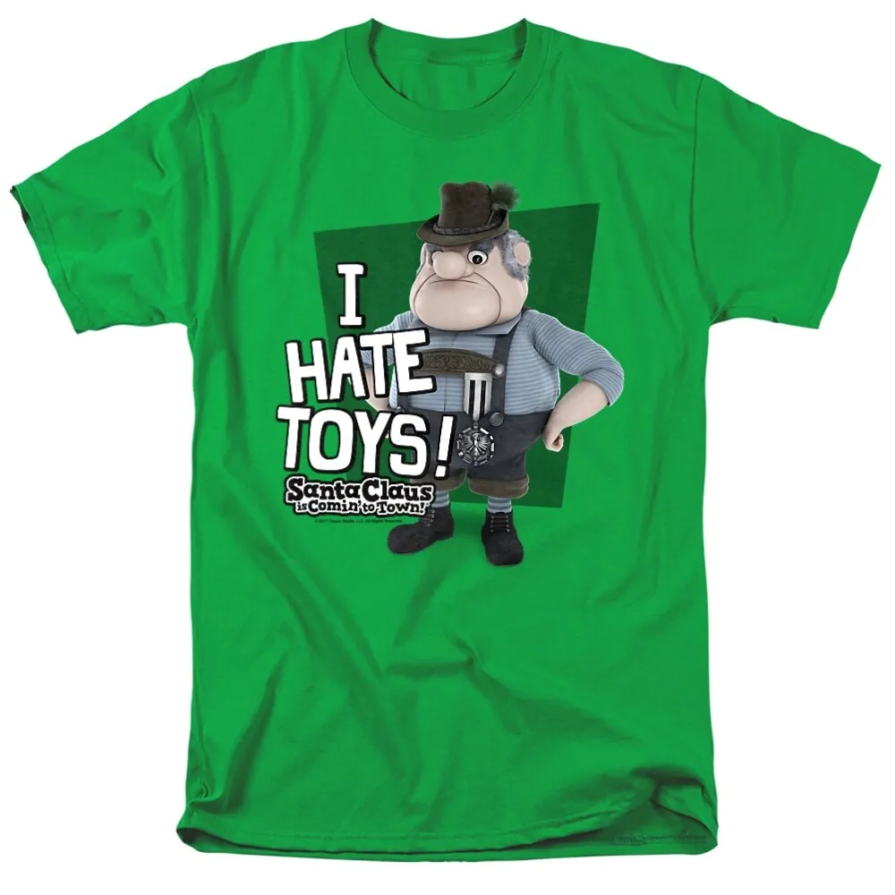 Santa Claus Is Comin To Town Hate Toys Adult Unisex T-Shirt, Kelly Green sold by Zulily
