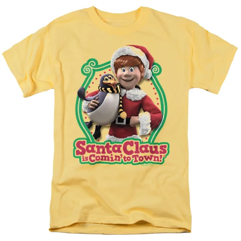Santa Claus Is Comin To Town Penguin Adult Unisex T-Shirt, Banana sold by Zulily