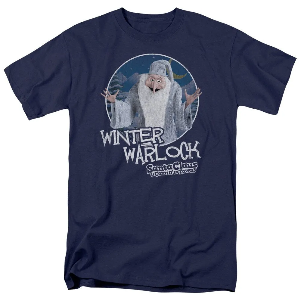 Santa Claus Is Comin To Town Winter Warlock Adult Unisex T-Shirt, Navy sold by Zulily