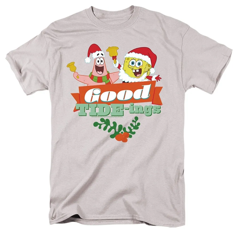 Spongebob Squarepants Santa and Patrick, Christmas Good Tide-Ings Adult Unisex T-Shirt, Athletic Heather sold by Zulily