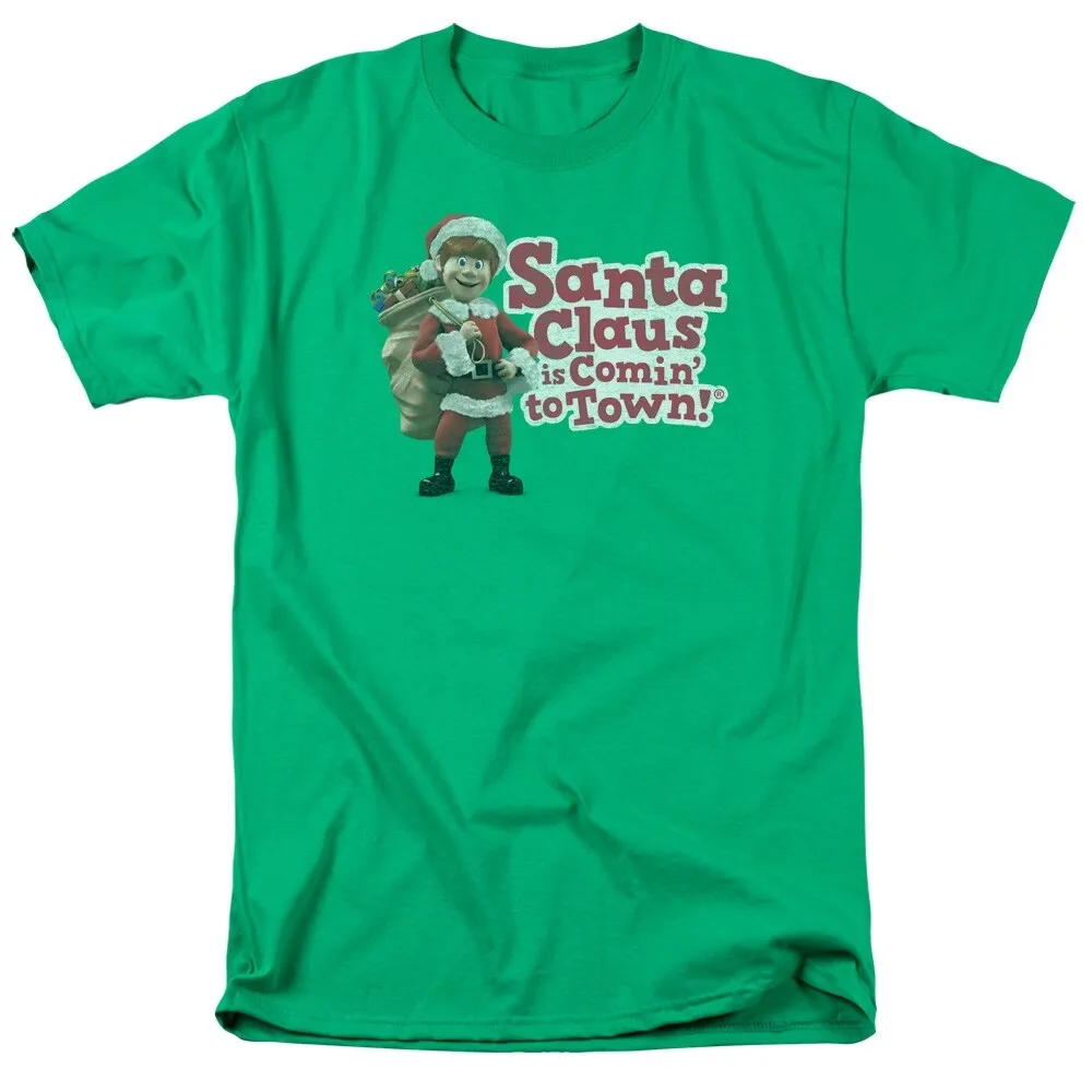 Santa Claus Is Comin To Town Santa Logo Adult Unisex T-Shirt, Kelly Green sold by Zulily