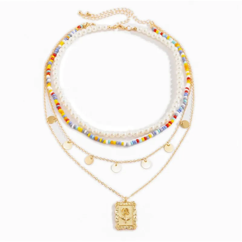 Imitation Pearl Multi Colored Beaded Rose Layered Necklace sold by Zulily