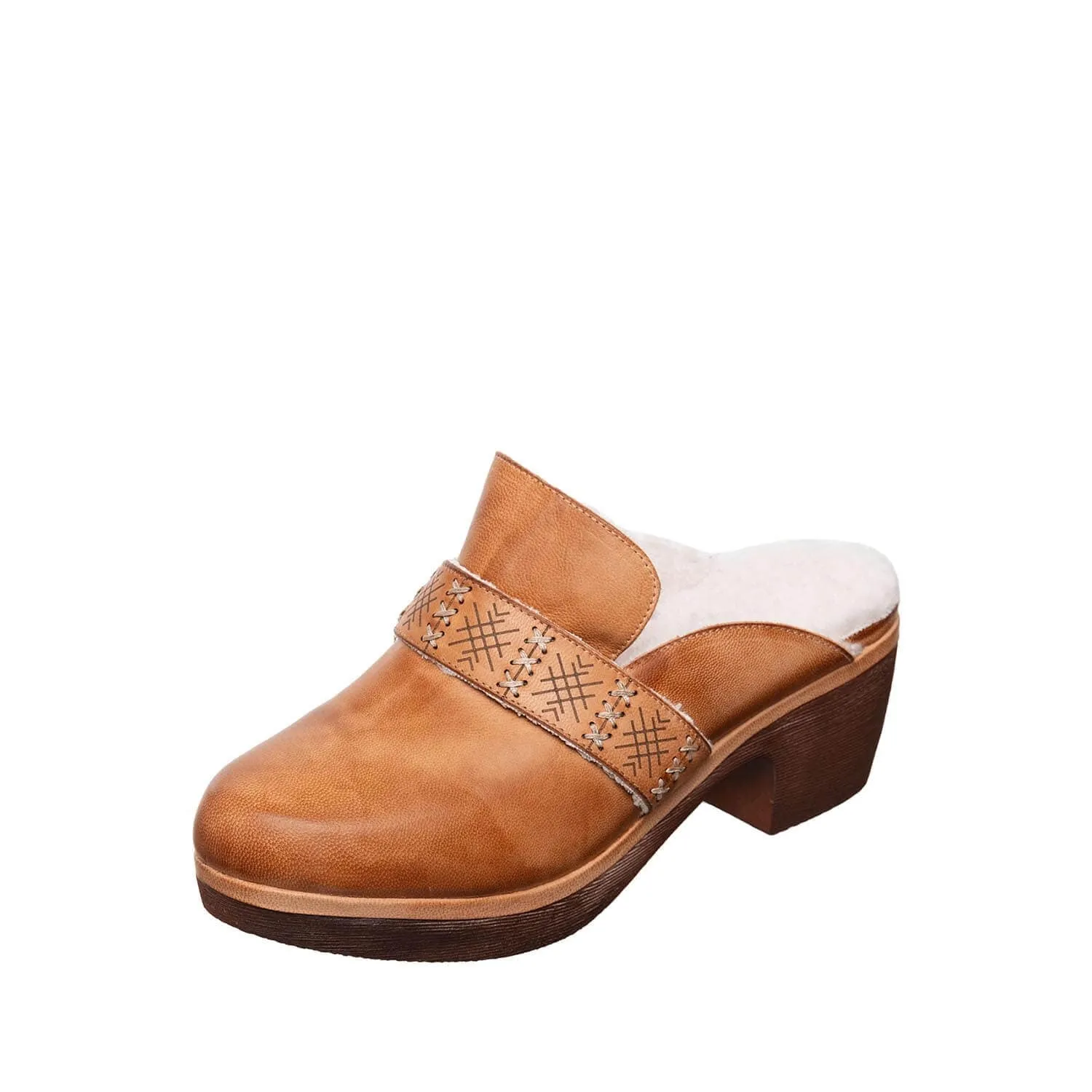O10 Lola 36 Tan Leather Clog sold by Zulily
