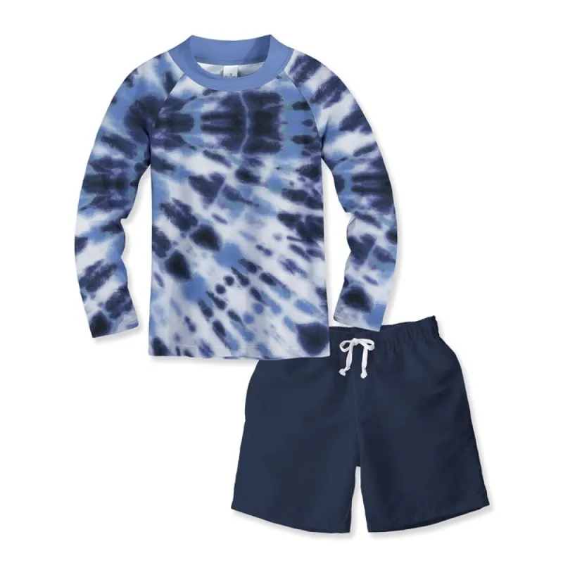 Navy Tie-Dye Print Long Sleeve Rashguard Set sold by Zulily
