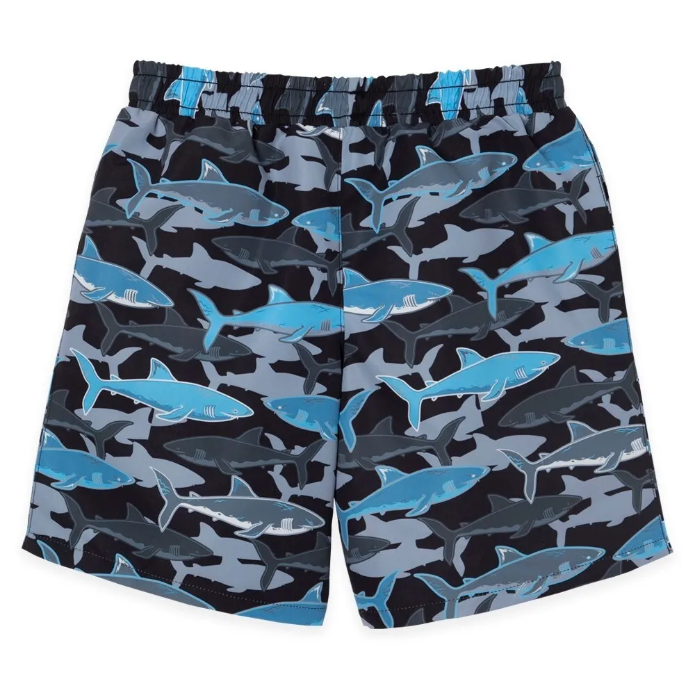 Grey & Blue Shark Print Swim Trunks sold by Zulily product image thumbnail 2