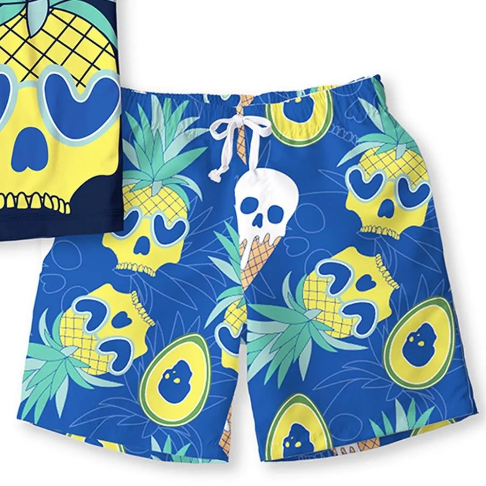 Navy & Yellow Pineapple Skull Print Short Sleeve Rashguard Set sold by Zulily product image thumbnail 3