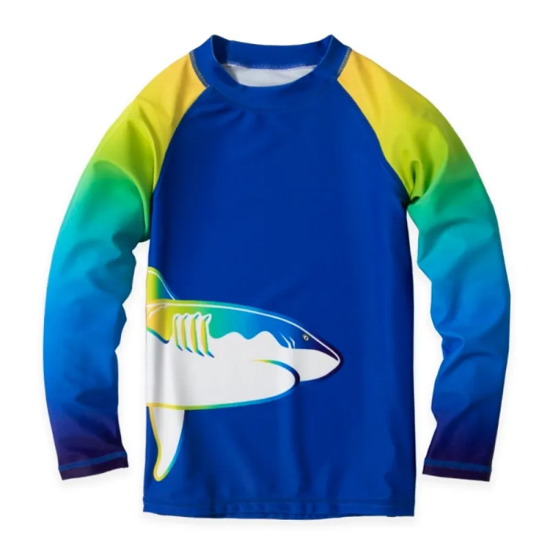 Yellow & Blue Shark & Ombre Print Long Sleeve Rashguard Top sold by Zulily