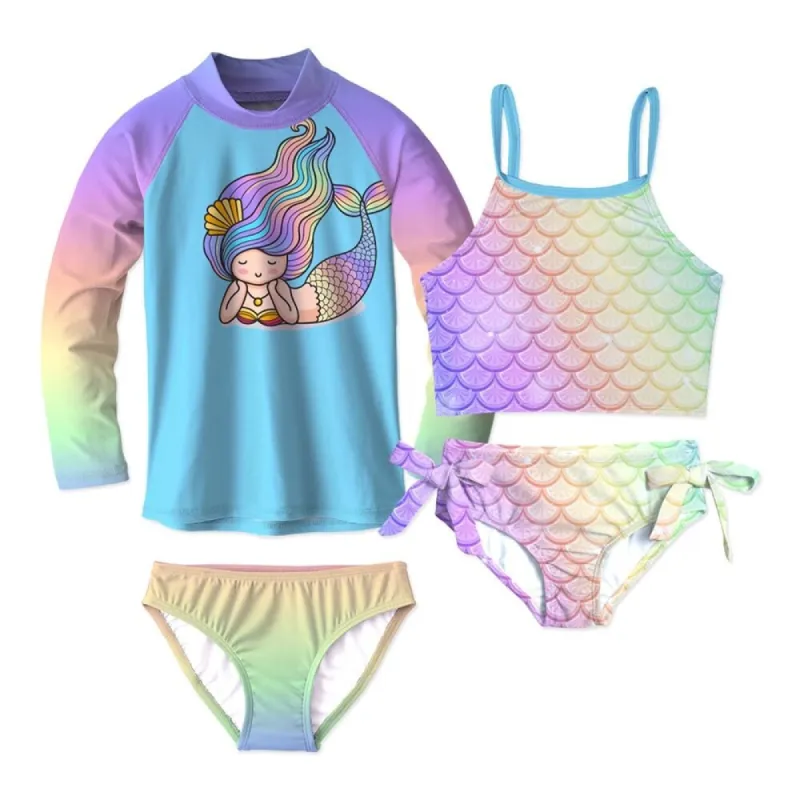 Multi Color Mermaid Scales Ombre Bow Tankini & Mermaid Rashguard Set sold by Zulily
