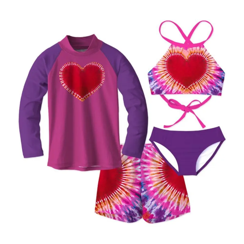 Purple Pink & Red Tie-Dye Heart Print Rashguard Set & Collar Tankini sold by Zulily